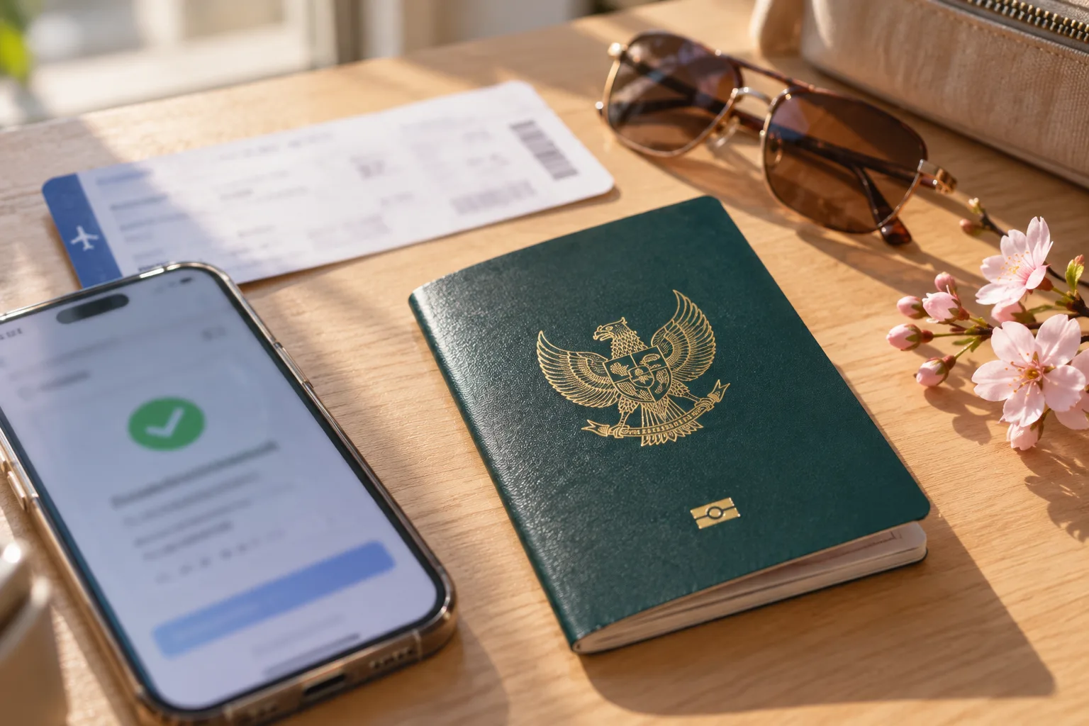 E-paspor Indonesia dan bukti pendaftaran visa waiver Jepang di ponsel